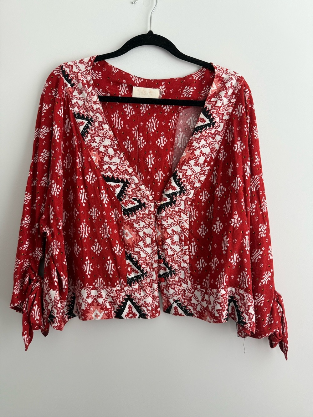 Storia Red Boho V-Neck Patterned Tunic Top